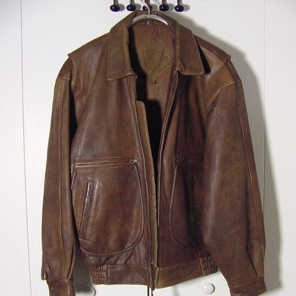 Vtg 90's Brown Leather "New River" Bomber jacket Sz L - Picture 13 of 13